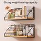 Black wall hanging organizer shelves with metal grid and wood base for strong support