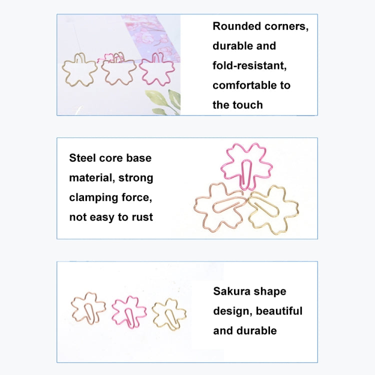 Steel-core sakura metal paper clips in rose gold, rust-resistant and fold-resistant