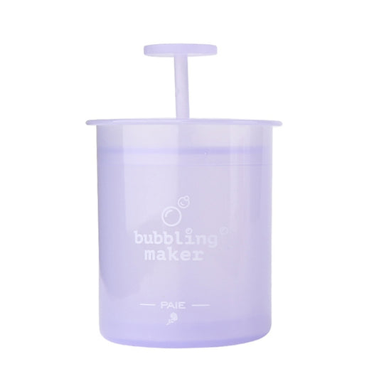 Purple foaming maker cup with manual pump top, translucent container