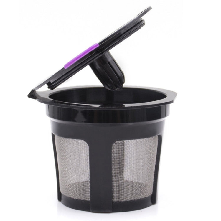 Black reusable mesh coffee filter basket for Keurig with lift tab on top