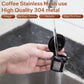 Black reusable mesh coffee filter being rinsed, with handle tab