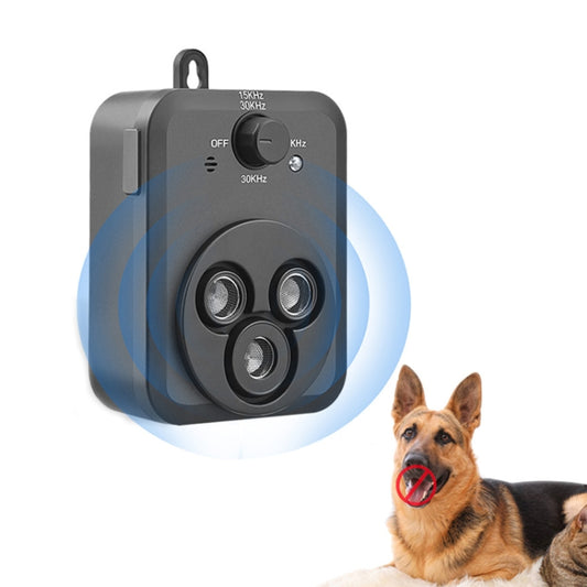 Ultrasonic dog bark stopper repellent device with three speaker grille ports