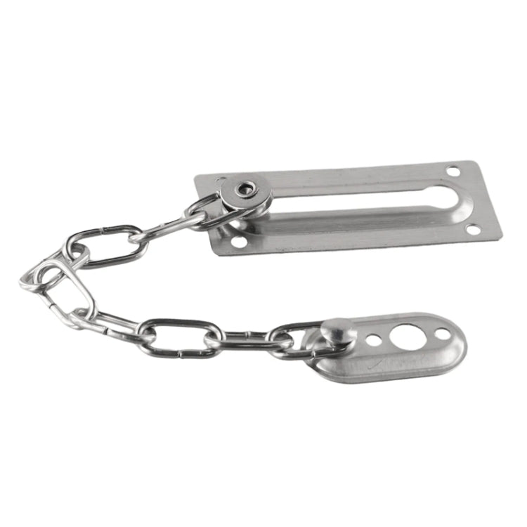Stainless silver round door security chain lock latch with mounting plates and chain