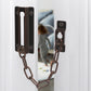 Black door security chain lock latch with short metal chain and mounting screws