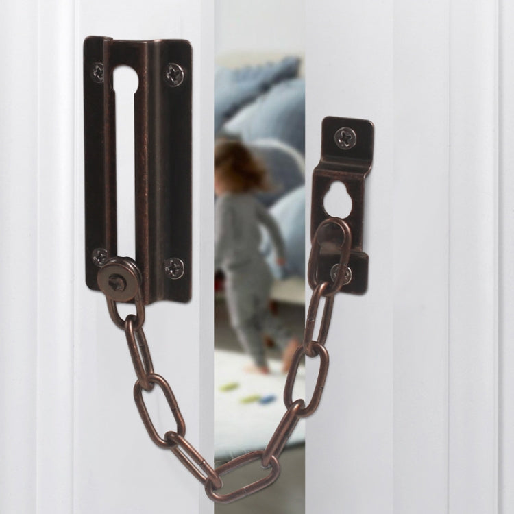 Black door security chain lock latch with short metal chain and mounting screws