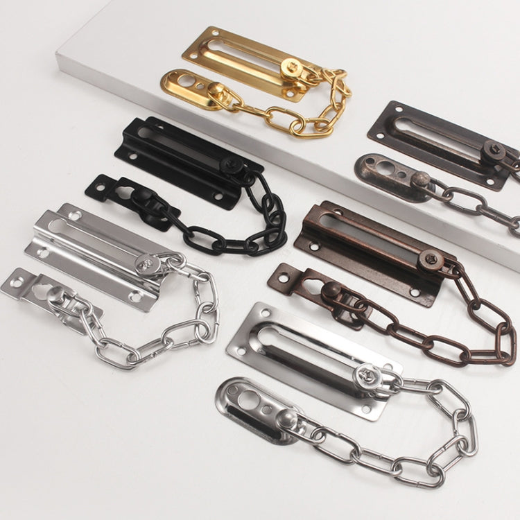 Assorted door security chain locks with square and round latches in multiple finishes