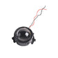 Black 3-inch LED demon eye light with red/white wire leads extending from the unit