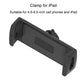 Black tablet clamp holder with textured grip pads and side support arms