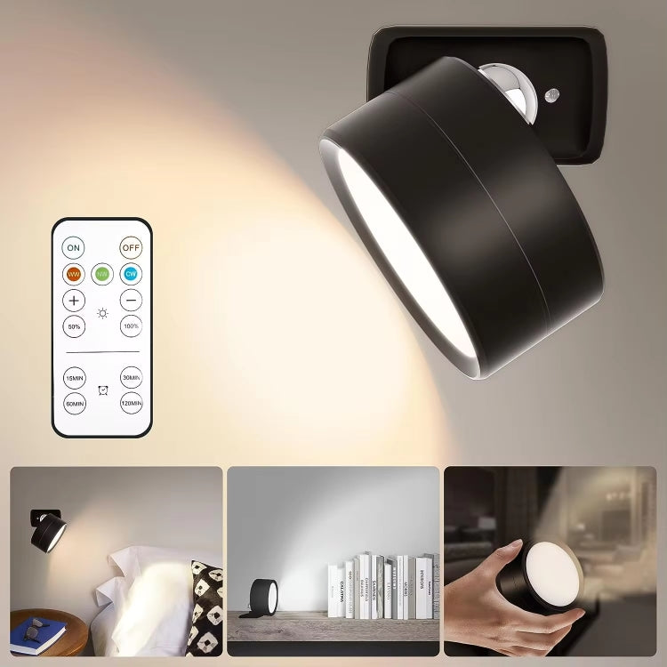 Black rotating LED magnetic spotlight with angled head and remote control