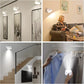 White rotating LED magnetic spotlights installed on ceiling and inside a closet