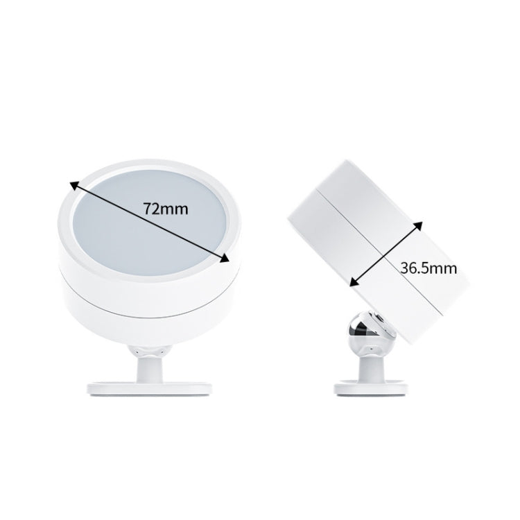 White rotating LED magnetic cabinet spotlight with size measurements and mounting base
