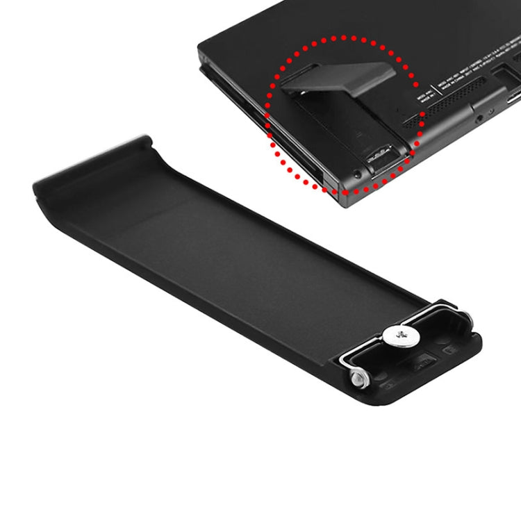 Black replacement kickstand back shell holder for Nintendo Switch, close-up with stand