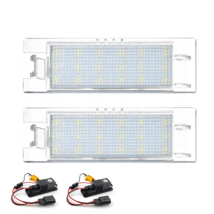 2-pack LED license plate lights with clear housing, white LED panel, mounting tabs