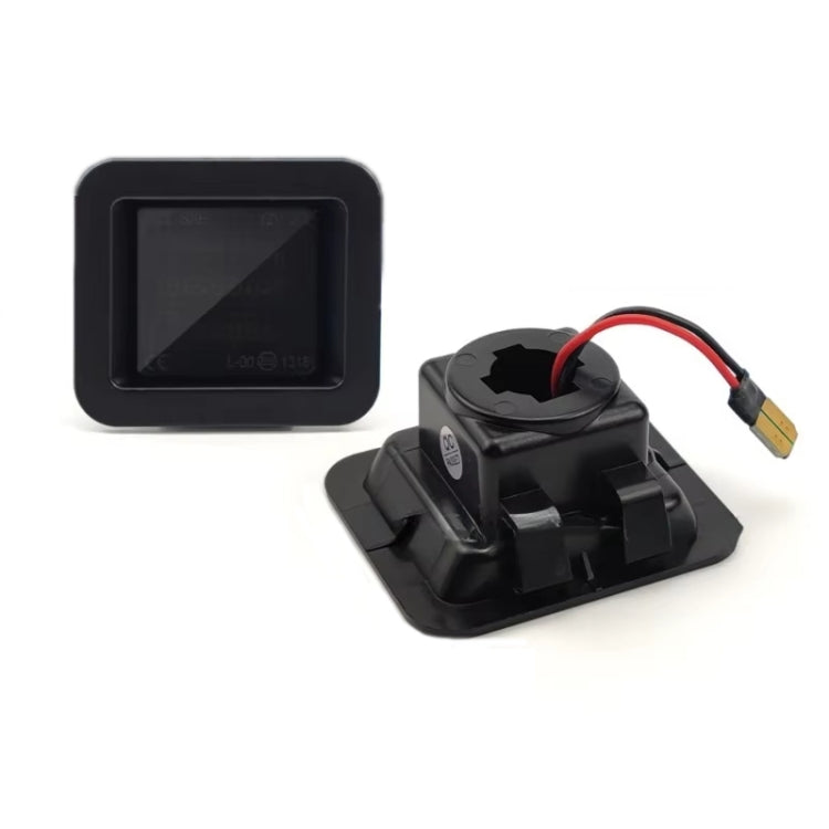 Set of two black square LED license plate light housings with wire pigtails