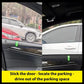 Green up-arrow parking guidance stickers on car door panel and interior trim