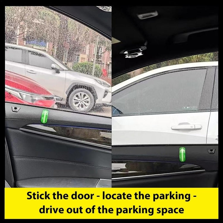 Green up-arrow parking guidance stickers on car door panel and interior trim