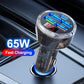 Multi-port car charger with clear top and red LED voltage readout, dual USB ports