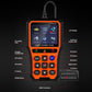 OBD diagnostic scanner handheld with on-screen controls and side OBD connector