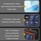 OBD diagnostic scanner with orange/black protective cover and UI display panels