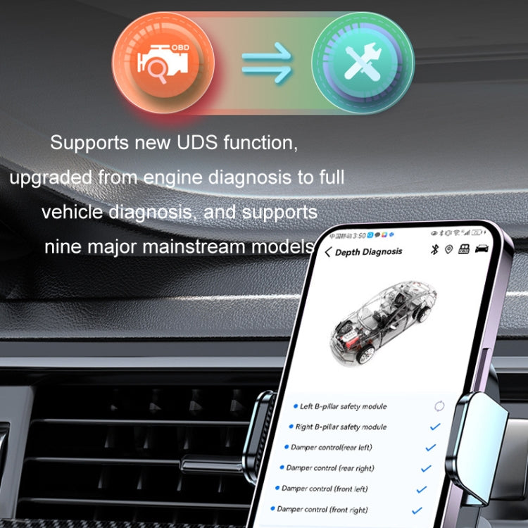 Smartphone screen showing vehicle diagnosis interface with OBD status icons