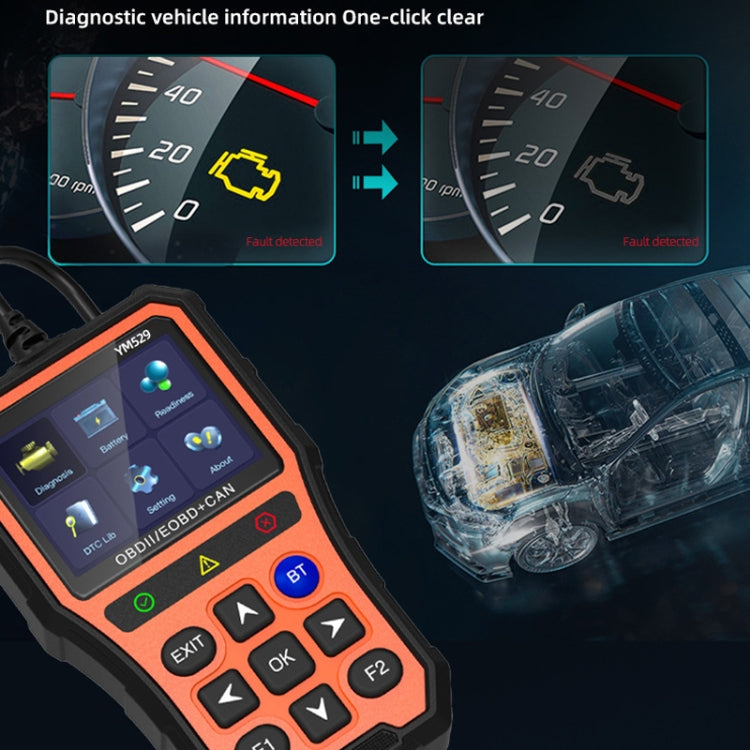 OBD diagnostic scanner partially visible beside a damaged-dashboard warning graphic