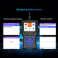 OBD2 diagnostic tool showing battery test and voltage monitoring screens