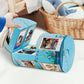 Blue ocean photo rack with hinged frames, open for viewing
