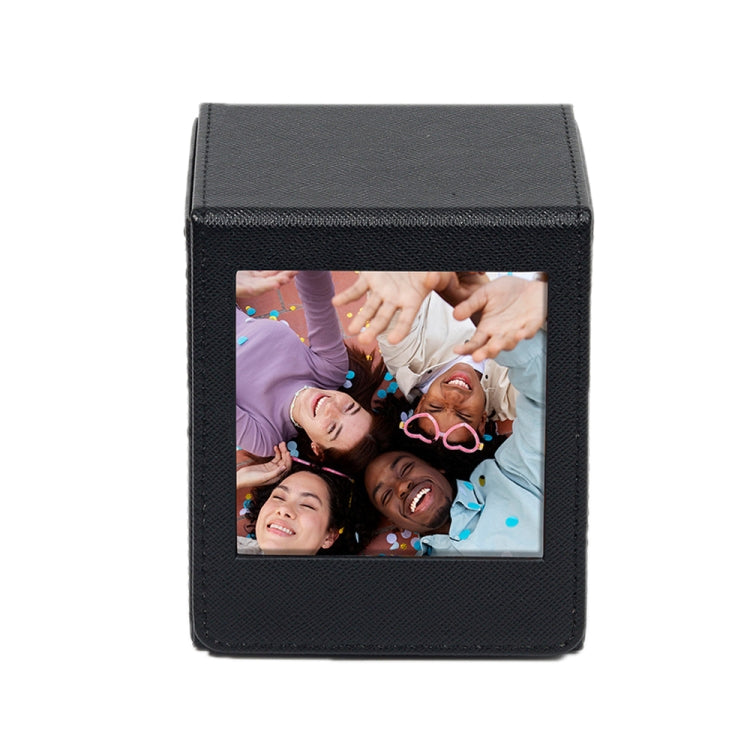 Black textured photo card storage box with front photo window