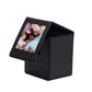 Black photo display storage box with front window and hinged photo frame