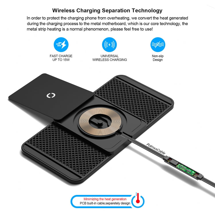 Wireless car charger with separation design showing charging pad and connected cable