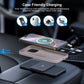 Wireless car charger showing case-friendly charging with phone on textured pad