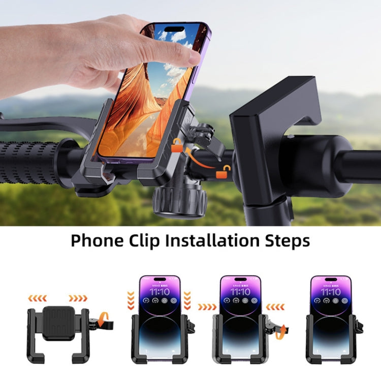 Phone clip installation on a handlebar phone holder with a mounted smartphone