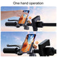 Hand holding a phone while clipped into a handlebar phone holder