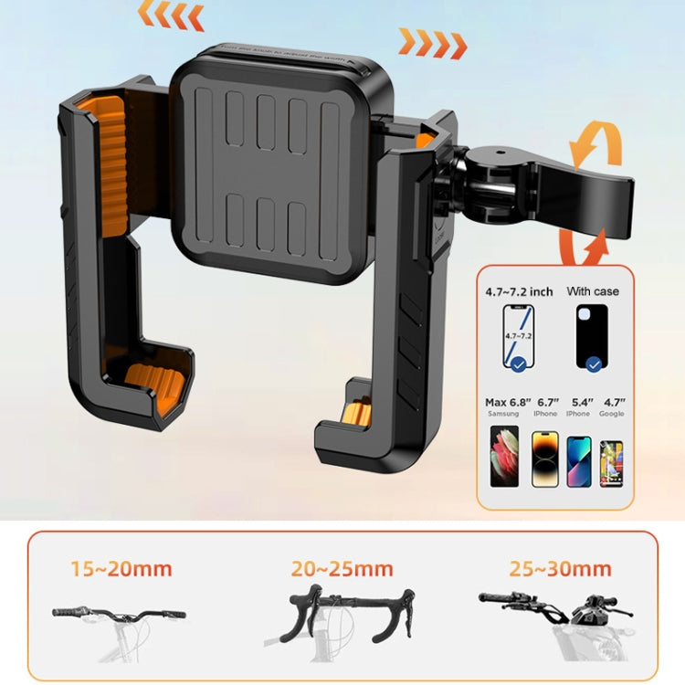 Semi-wrapped handlebar cell phone holder with adjustable side clamps