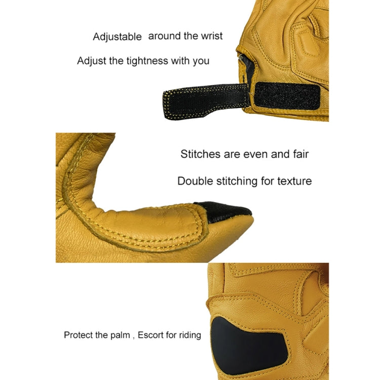 Motorcycle riding gloves close-up: adjustable wrist strap and double-stitched seams