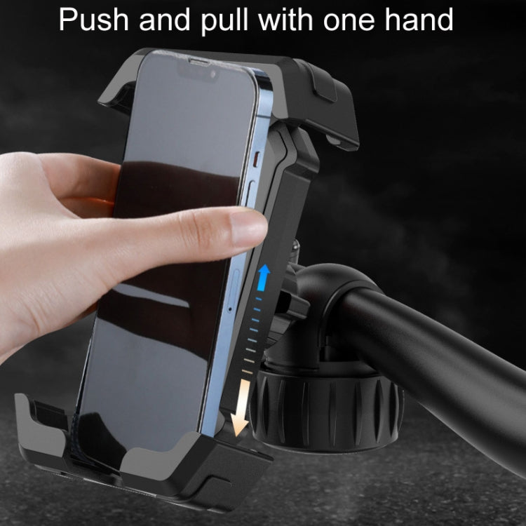 Black phone holder cradle with one-hand push and pull release mechanism
