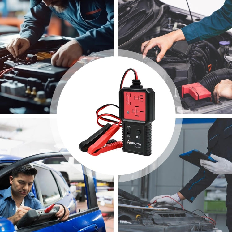 AERMOTOR relay tester with red and black leads used for automotive circuit checks