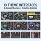 HUD theme interface grid showing multiple speedometer styles and layouts