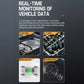 Vehicle data monitoring infographic showing engine status and battery level