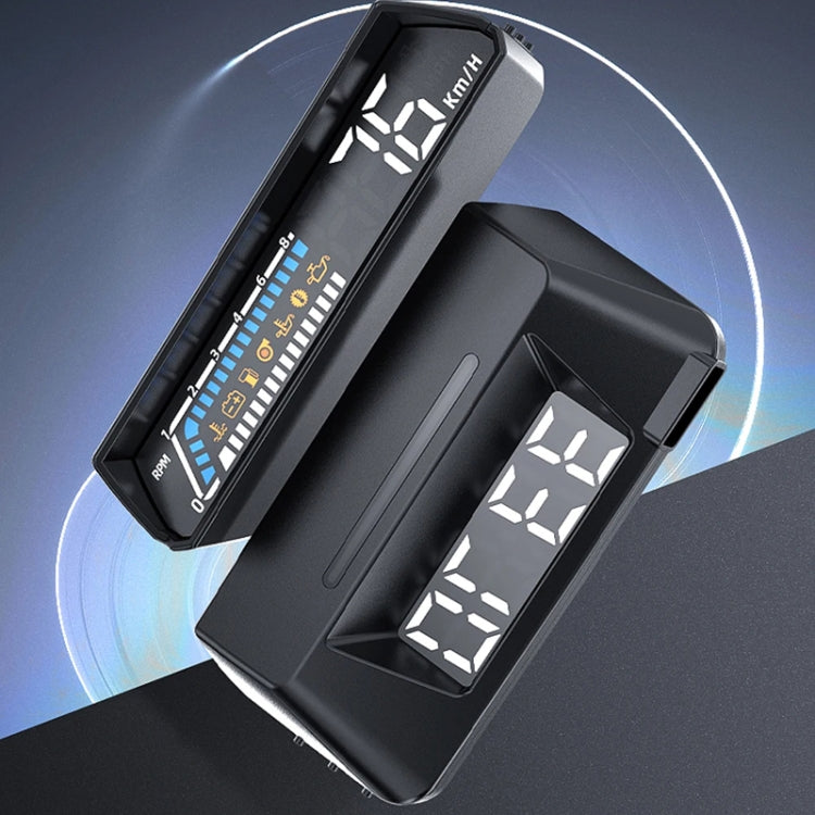 Black HUD display unit with blue bar and white numeric speed readout, angled view