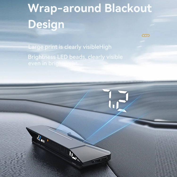 Black HUD unit projecting large white digits on the windshield for speed display