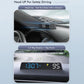 Black head-up display meter shown in-car with large blue and white digits