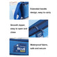Blue double-layer pencil case close-ups: smooth zipper, handle strap, sturdy fabric.