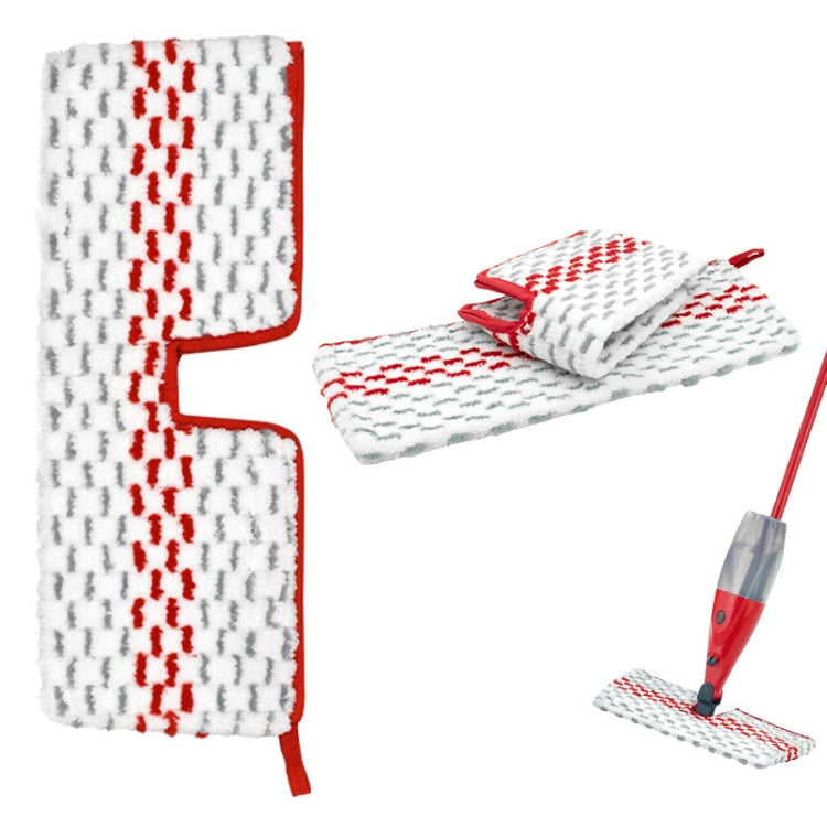 Microfiber spray mop refill pads, white with red patterned stripe, folded