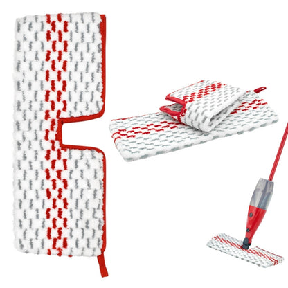 Microfiber spray mop refill pads, white with red patterned stripe, folded
