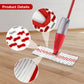 Microfiber mop pad refill, red and white patterned loops on a flat mop head