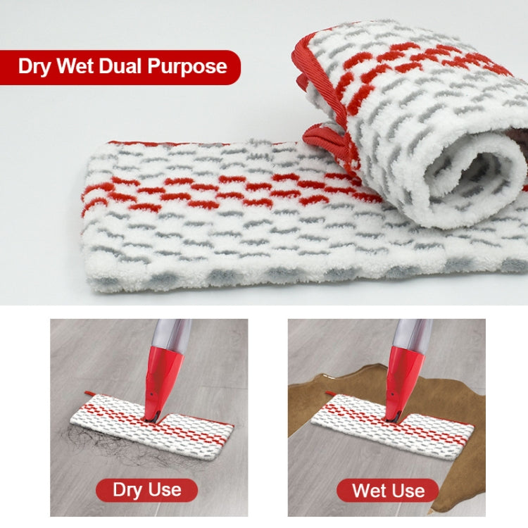Microfiber mop refill pad, white with red stripe pattern, rolled and ready to use