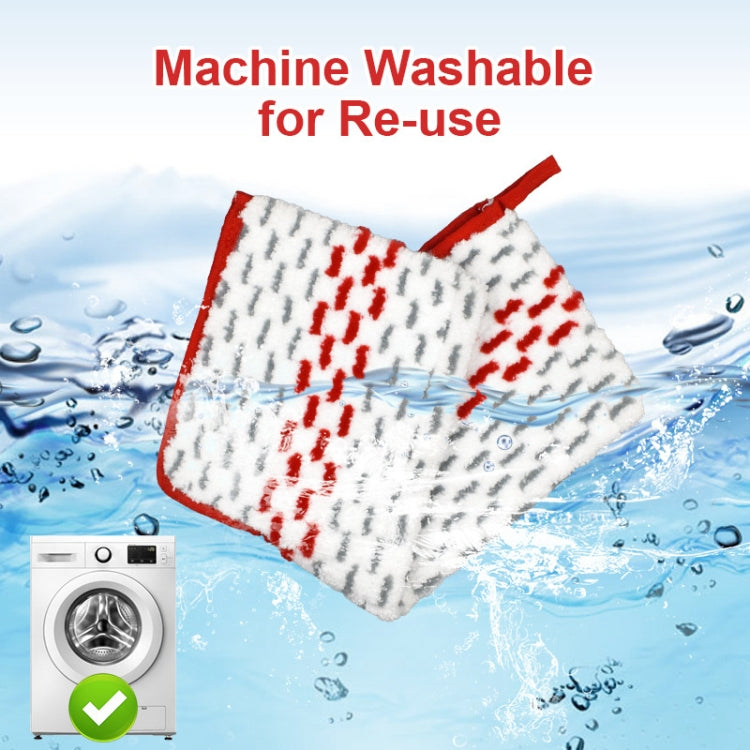 Machine-washable microfiber mop refill pad, white with red pattern, water-ready for cleaning