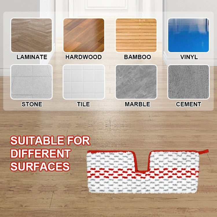 Microfiber mop refill pads, white with red stripe pattern, suitable for multiple floor surfaces