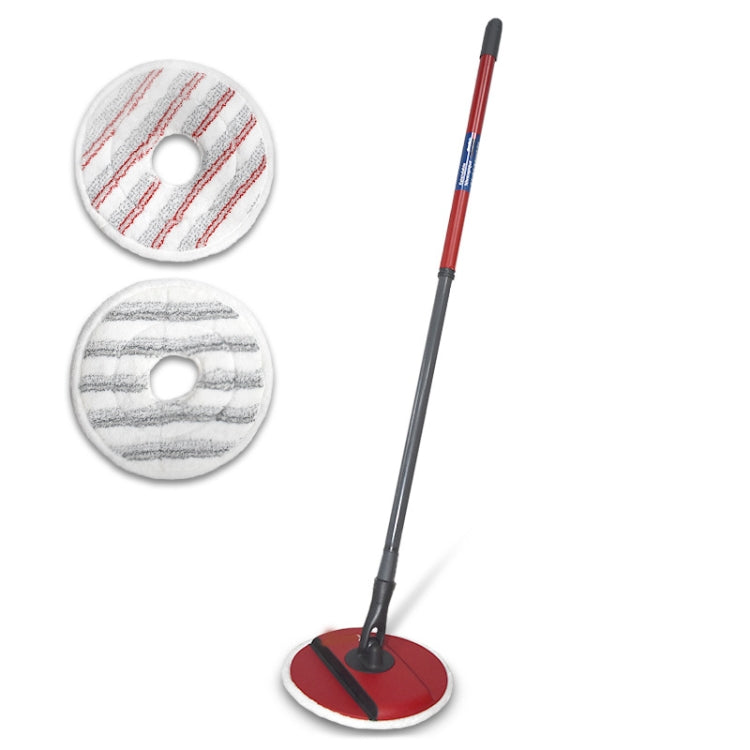 Round red-and-gray striped microfiber mop refill pad cover, shown with mop head